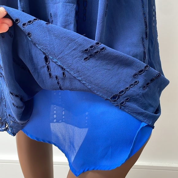 Seduce Midi Dress Silk Eyelet Blue Halterneck Sleeveless Open Back 2 - Picture 4 of 12